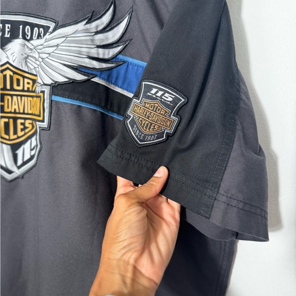 Harley Davidson 115th Year Button Vented Shirt Garage Motorcycle Shop XL - Picture 10 of 14